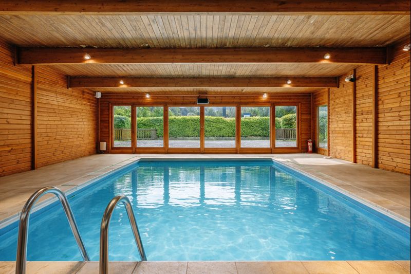 luxury swimming pool in Derbyshire surrounded by countryside views
