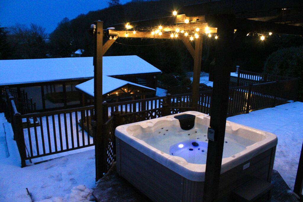 drone shot of hot tub in derbyshire