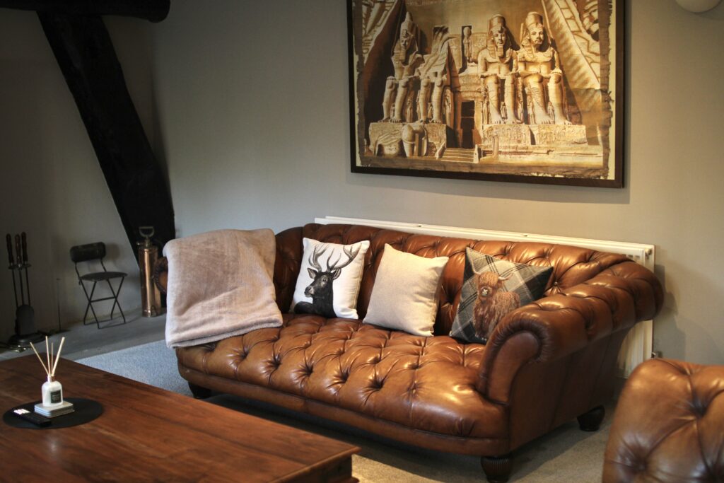 Chesterfield sofa in the living room at Habberjam Farm