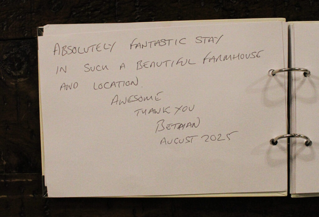 Visitor message recorded in the guest book at Habberjam Farm