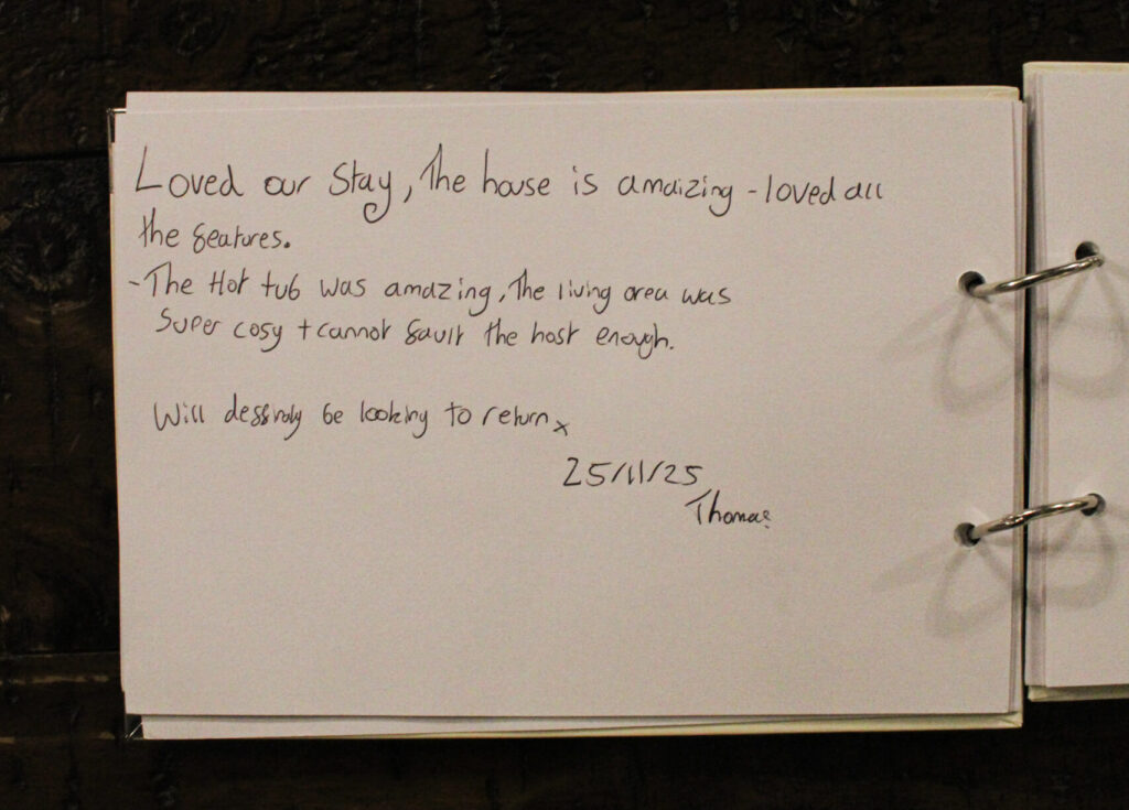 Handwritten guest note captured in the Habberjam Farm guest book