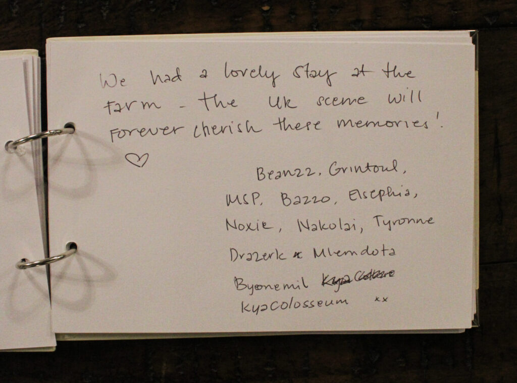 Guest message left in the Habberjam Farm guest book