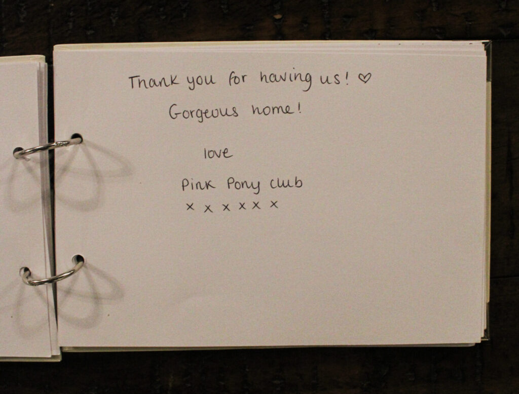 Guest message left in the Habberjam Farm guest book