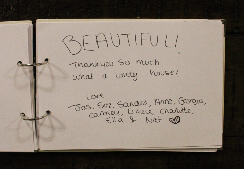 Guest book message from visitors at Habberjam Farm countryside retreat