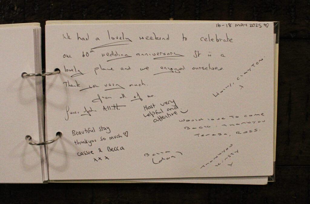 Guest book message from visitors at Habberjam Farm countryside retreat