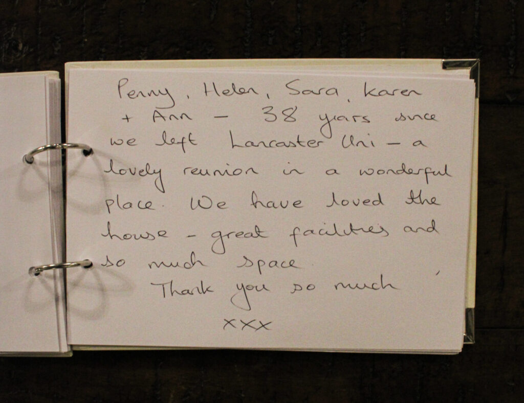 Guest book at Habberjam Farm with handwritten guest message